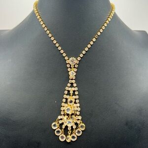 Spectacular Sparkling Crystal Dangled & Rhinestone Necklace Gold Tone Setting